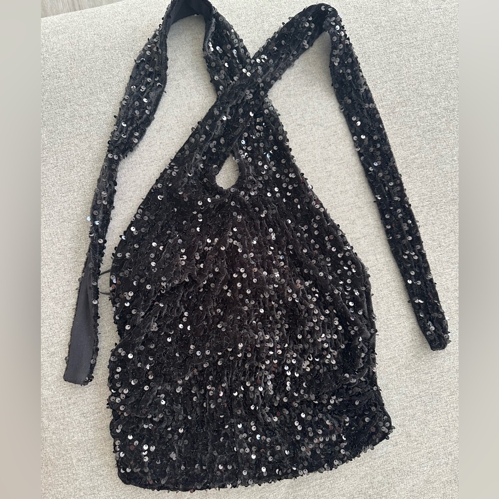 Zara sequin velvet halter top
